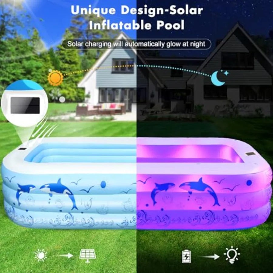 2026 Upgrade Solar Powered Inflatable Pool With Lights For Adults Family Backyard
