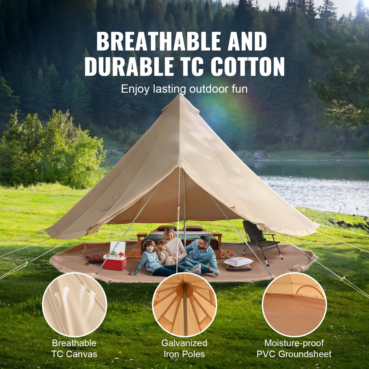 SucceBuy Canvas Bell Tent With Chimney Vent For 4 Season Camping Sleeps 8
