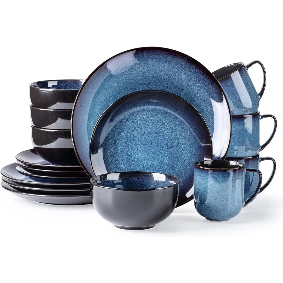 Ceramic Dinnerware Set 16 Piece Reactive Glaze Plates Bowls Mugs Dishwasher Safe