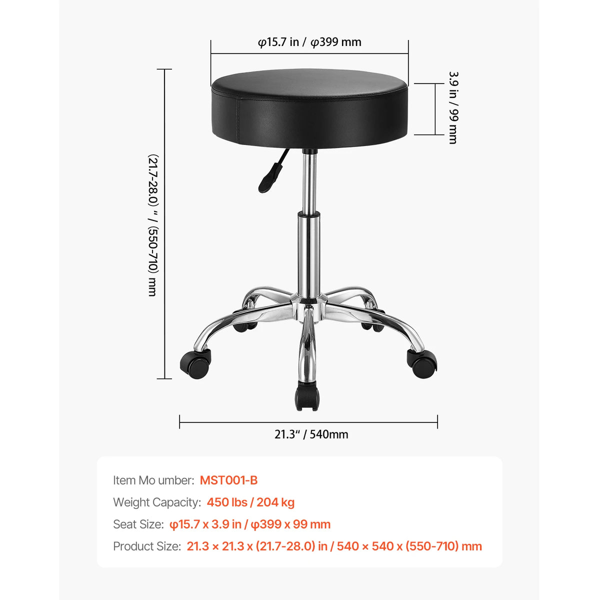 SucceBuy Adjustable Rolling Stool With Wheels 450 Lbs For Salon Spa