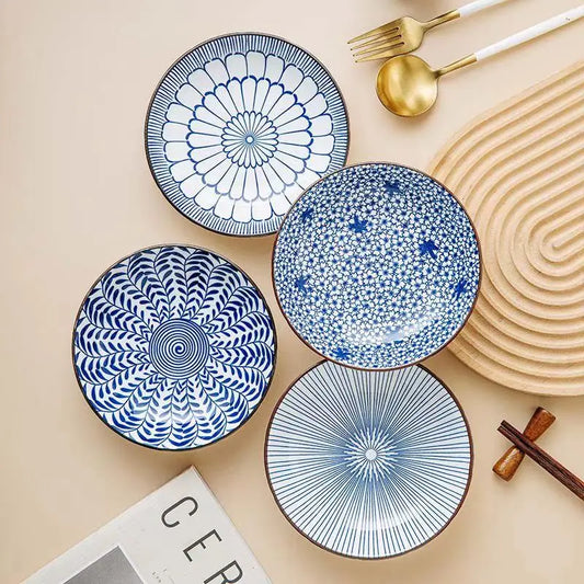 Japanese Ceramic Tableware Set 4 Piece Round Snack Plates For Home Dining