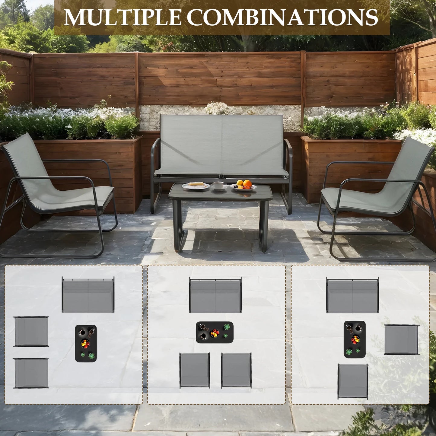 Outdoor Patio Furniture Set 8-Piece, Weather-Resistant Textilene Metal Conversation Set with Loveseat, Chairs & 2 Side Tables, All-Weather Frame for Backyard Porch Deck Garden Poolside