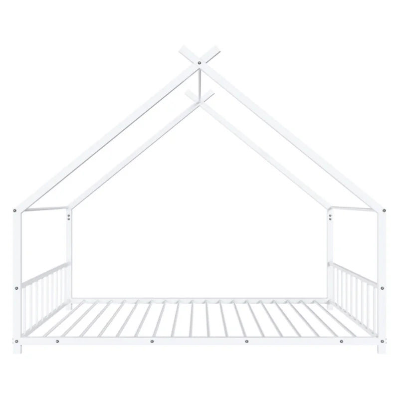 Flat Bed House Shape with Side Guardrails Twin Children's Iron Bed Home Furniture Children Bed