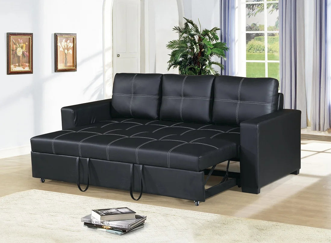 Sectional Sofa Convertible Pull Out Bed Faux Leather Tufted