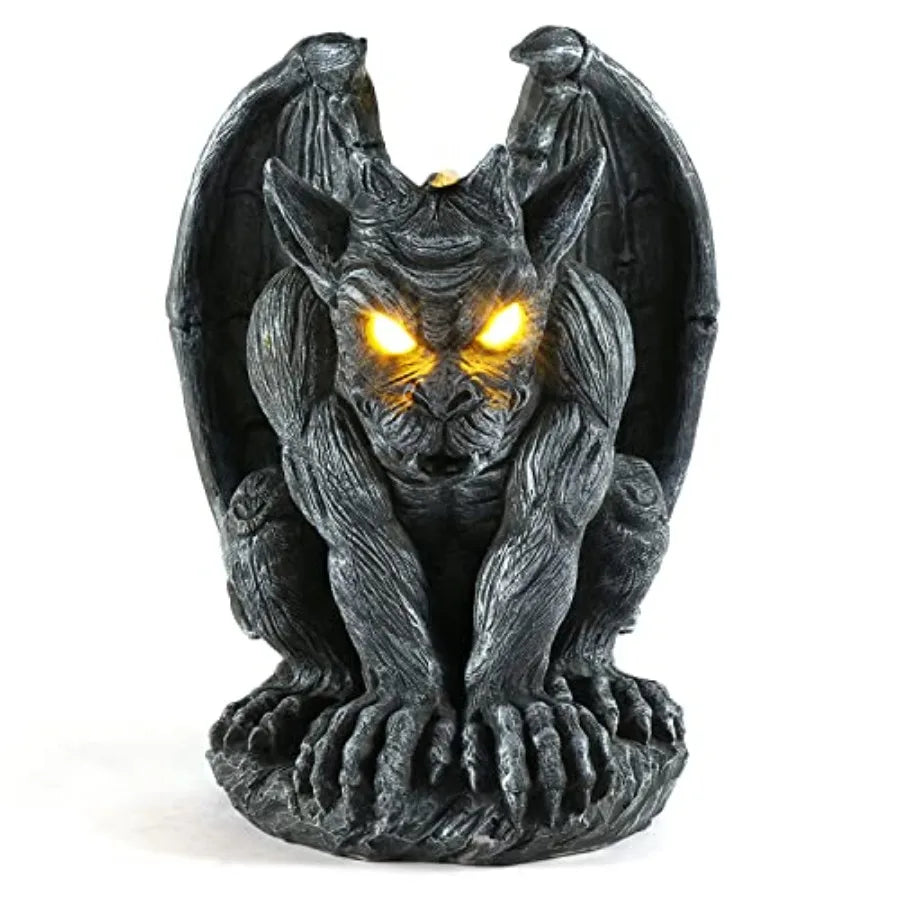 Large Winged Gargoyle Statue with Solar Lights Outdoor Decor, Sitting Gargoyle Monster Dragon Garden Guardian Gothic Creep Scar