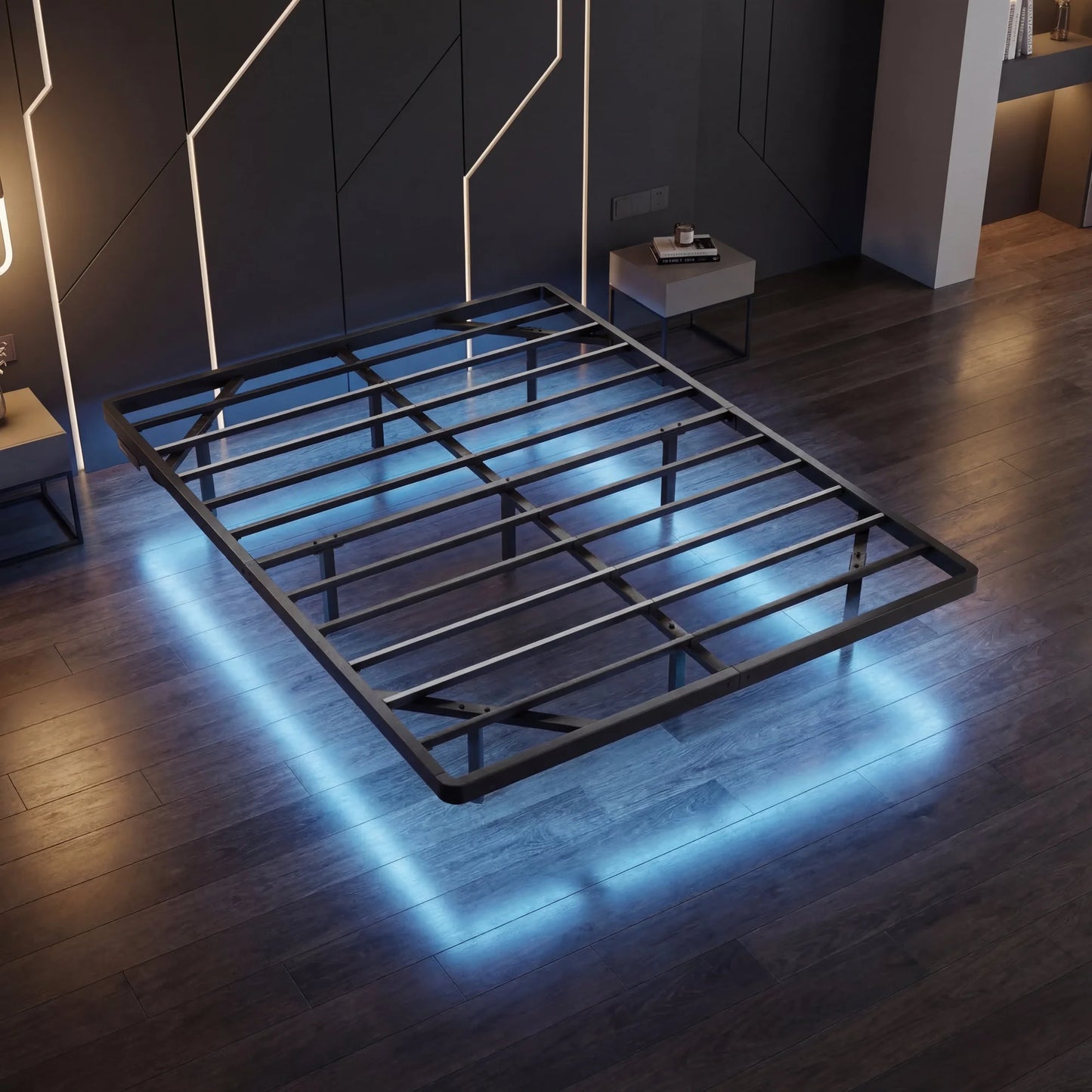 Hoomic Floating Bed Frame With LED Lights And Charging Station King Size