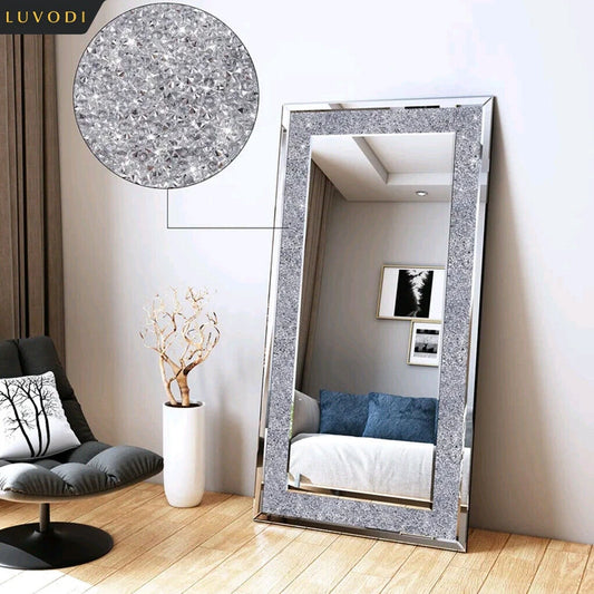 LUVODI Large Silver Rhinestone Crystal Vanity Mirror