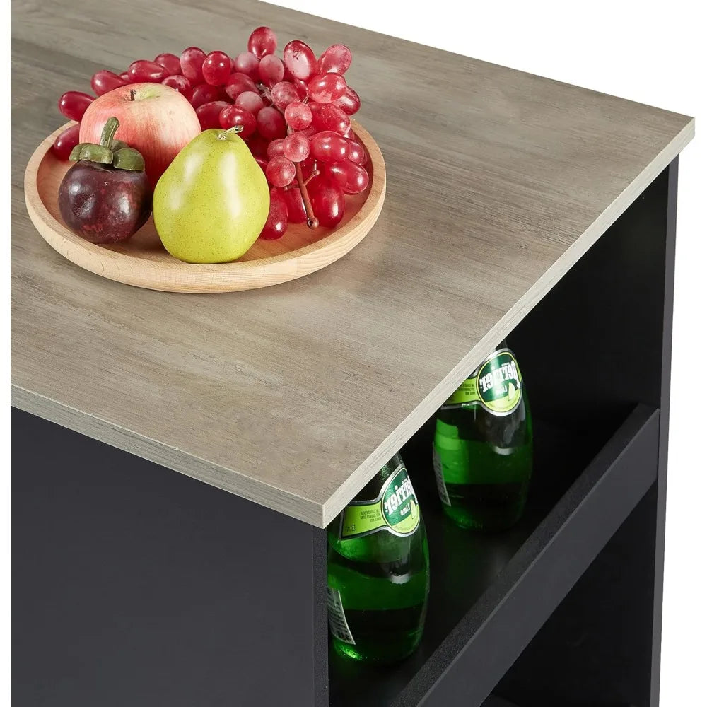 small bar table and chairs tall kitchen breakfast nook with stools/dining set for 2, storage shelves, space-saving, gray