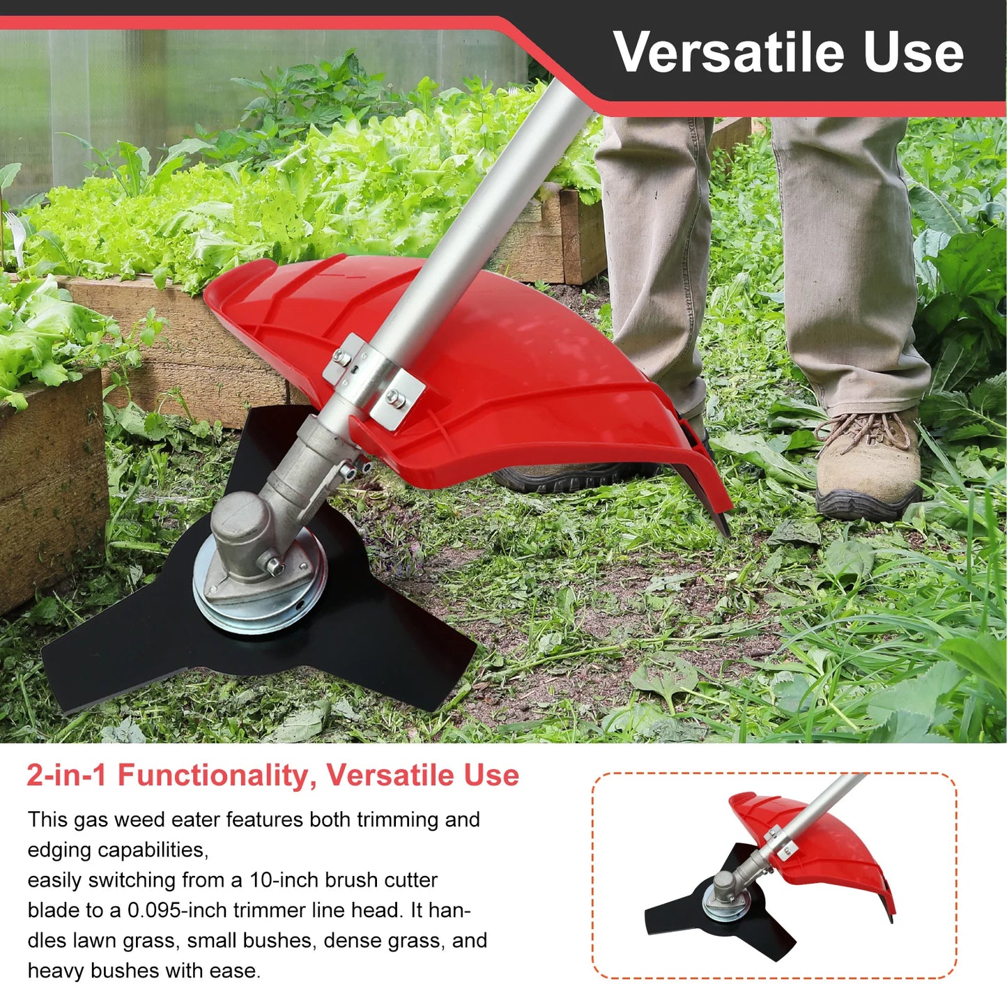 4 Stroke Gas Weed Eater 31cc 13 Inch Straight Shaft Lawn Trimmer