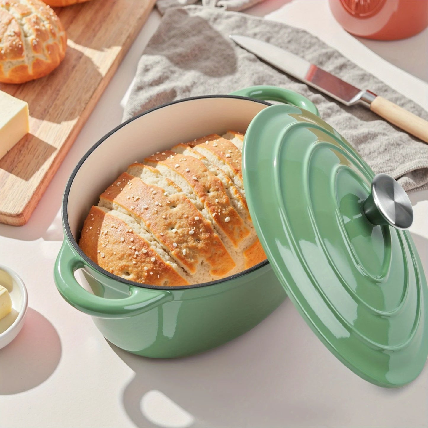 Four Point Five Qt Enameled Cast Iron Dutch Oven With Lid Dual Handles Nonstick