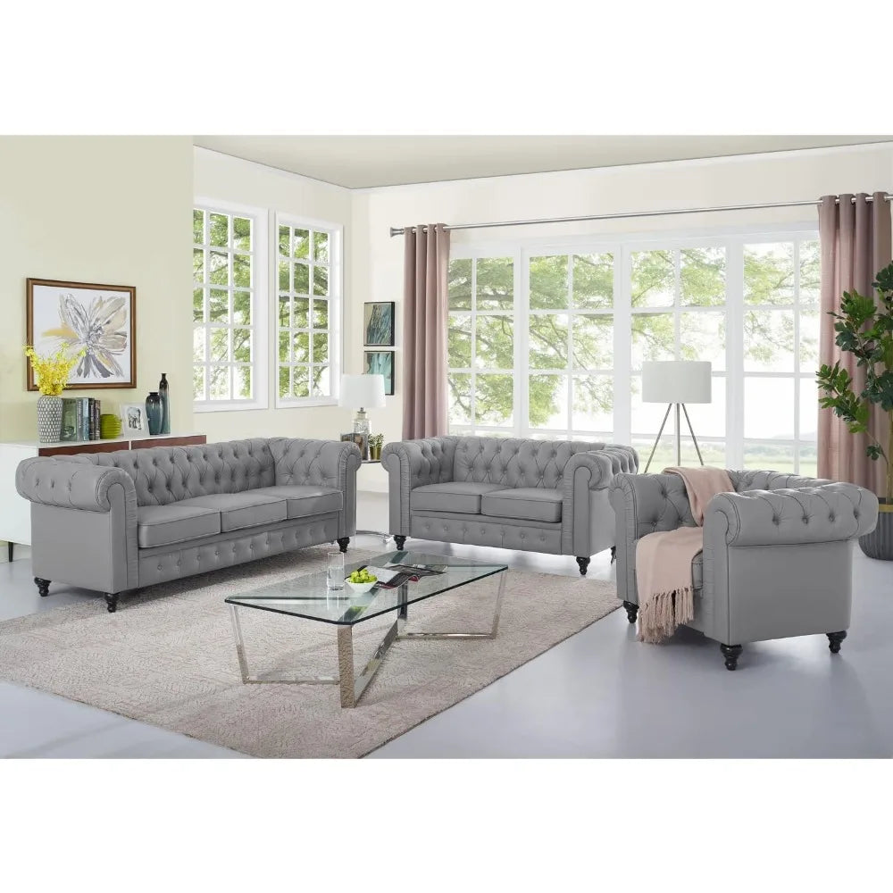 Chesterfield Sofa Set 3 Piece Muebles para La Sala Juegos Living Room Set Modern Furniture Leather Sofa Couches