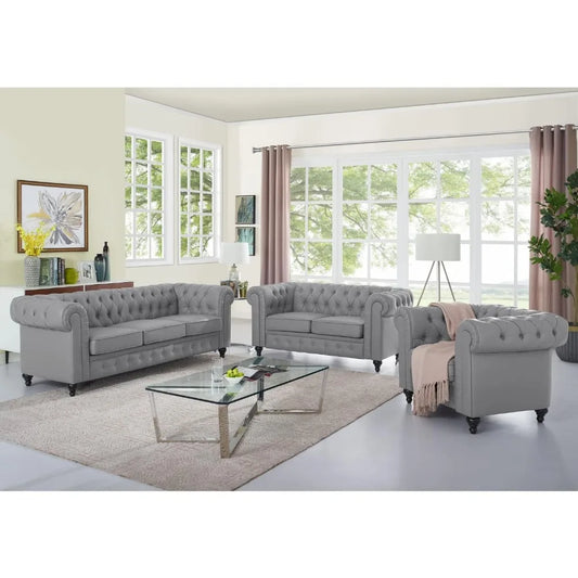 Chesterfield Sofa Set 3 Piece Muebles para La Sala Juegos Living Room Set Modern Furniture Leather Sofa Couches