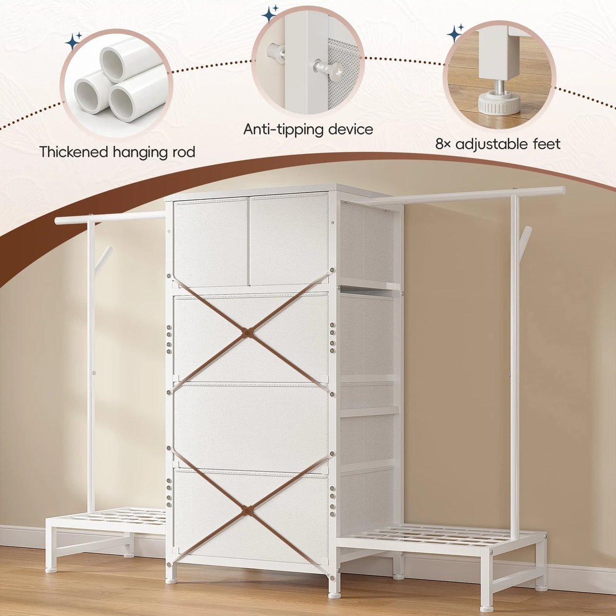5 Drawer Dresser With Hanging Rod And Shoe Rack Bedroom Closet Organizer