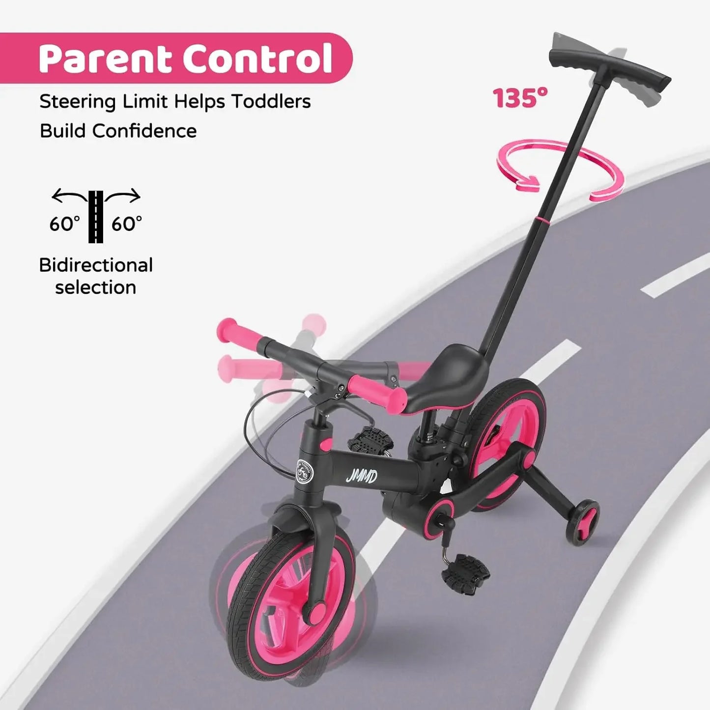 Toddler Bike With Push Handle 6 In 1 Foldable Bike Pedals Training Wheels