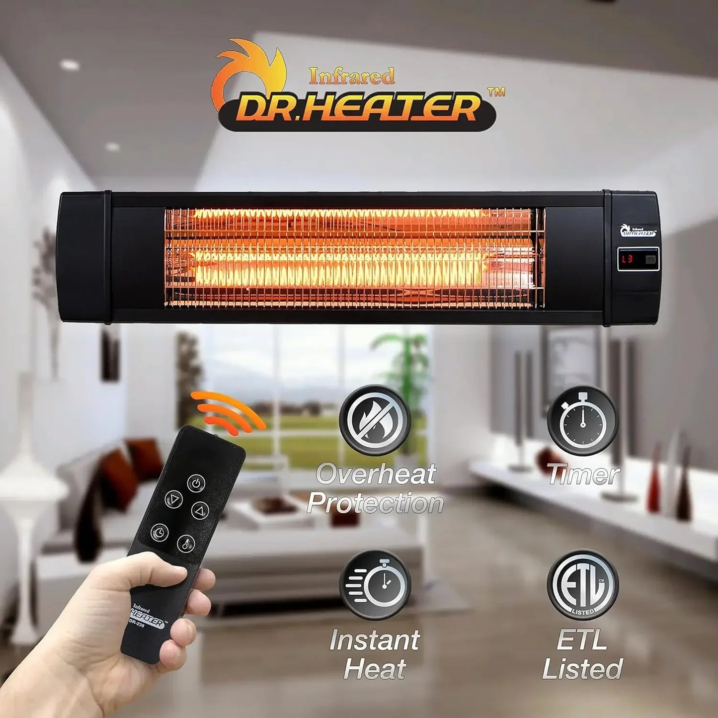 DR238 Carbon Infrared Outdoor Heater Black for Patios