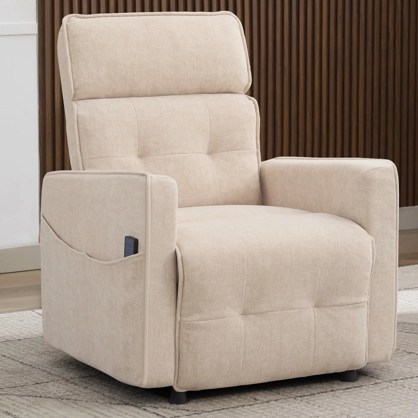 Electric Power Velvet Recliner For Adults With One Touch Adjustment And Pockets