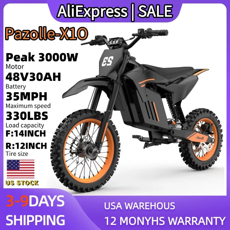 Pazolle 3000W Electric Dirt Bike With Hydraulic Brakes 48V 30Ah All Terrain
