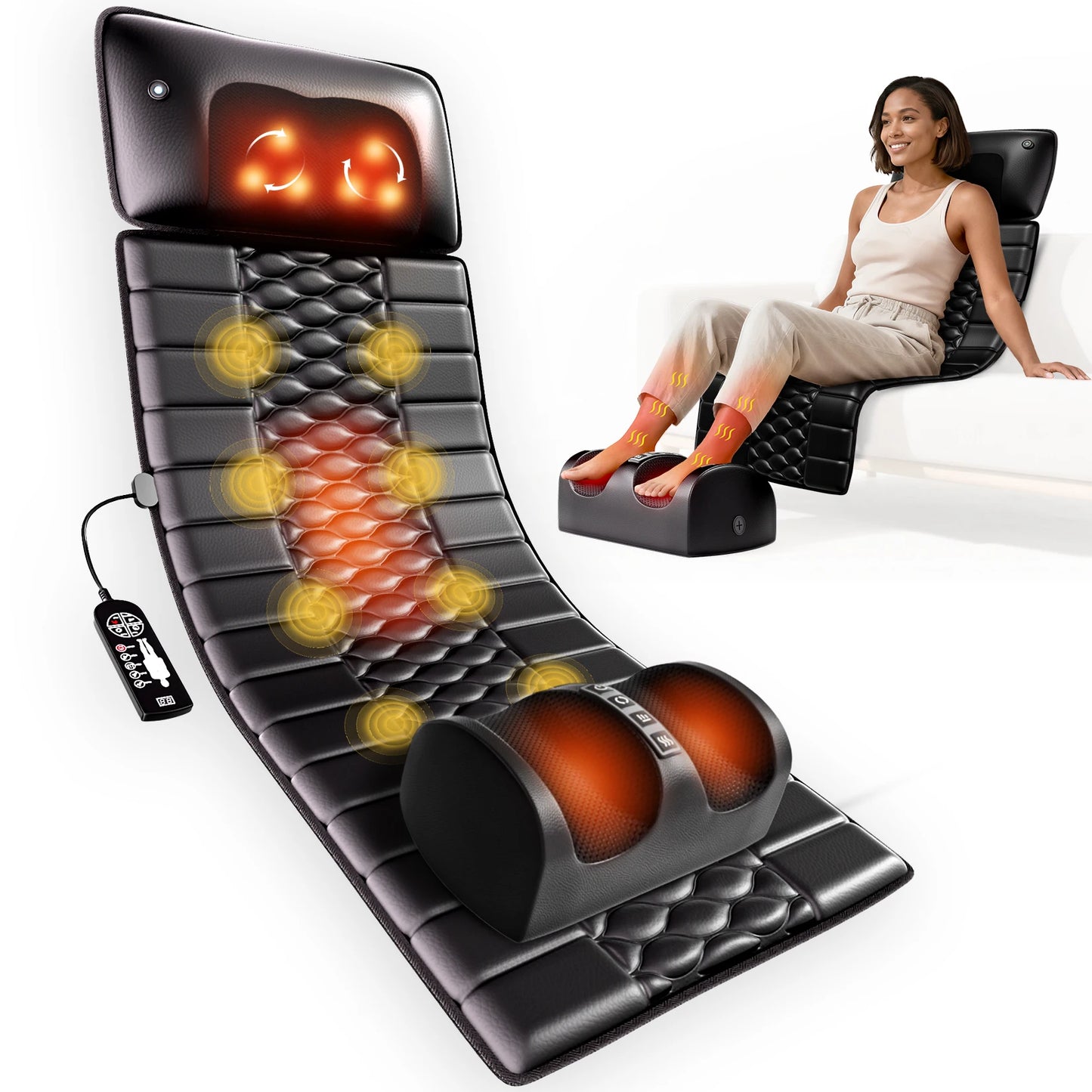 Shiatsu Full Body Massage Mat With Heat Detachable Pad 10 Vibrating Motors