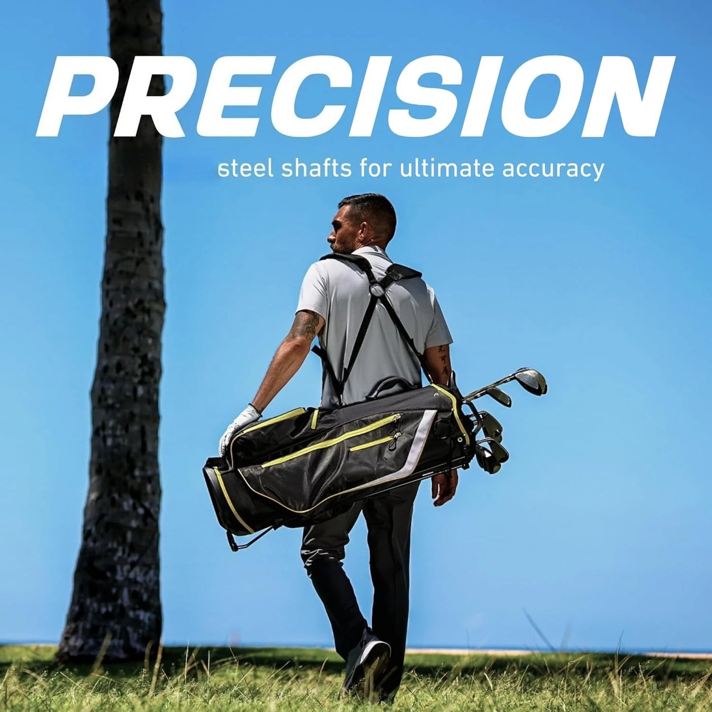 Mens 17 Piece Golf Set With Driver Woods Hybrids Irons Putter Stand Bag Rainhood