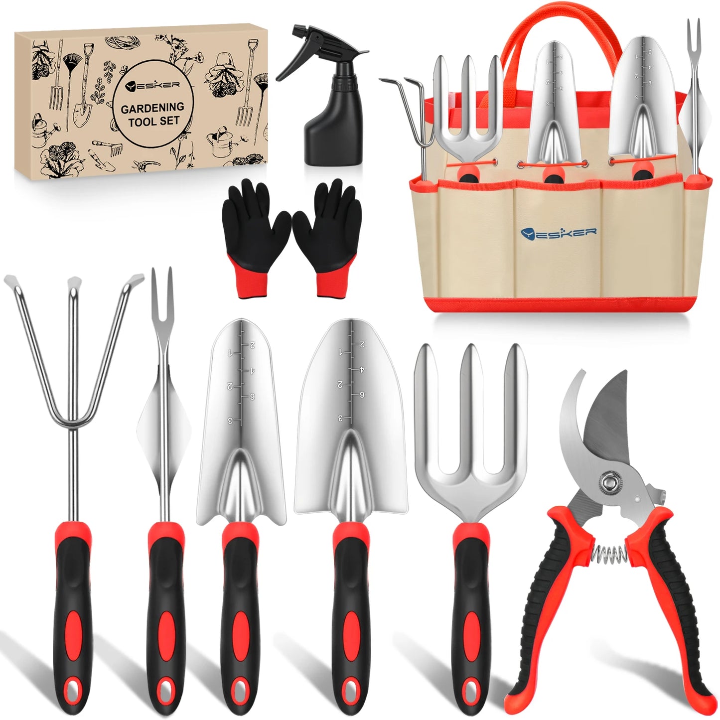 Gardening Tools Heavy Duty Garden Tool Set Gardening Supplies Gifts for Women Men Gardening Hand Tool Kit with Non-Slip Ergonomic Handle, Garden Bag, Durable Gloves and Shears
