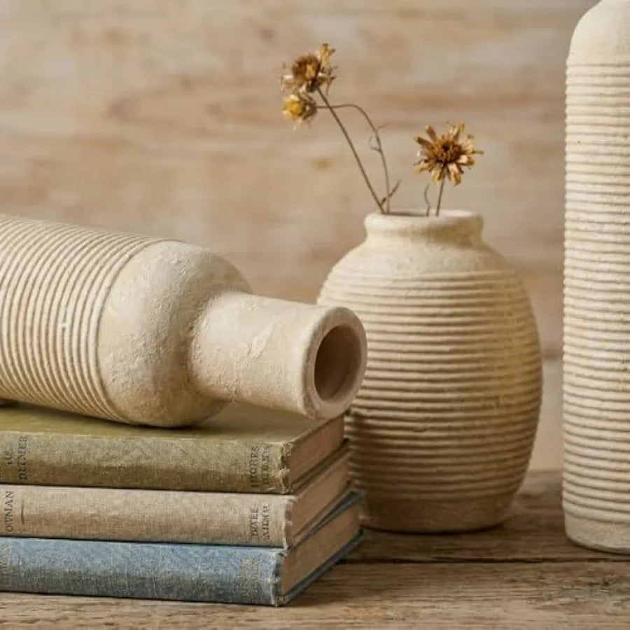 Rustic Farmhouse Ceramic Vase Set Of 3 For Centerpieces Home Decor