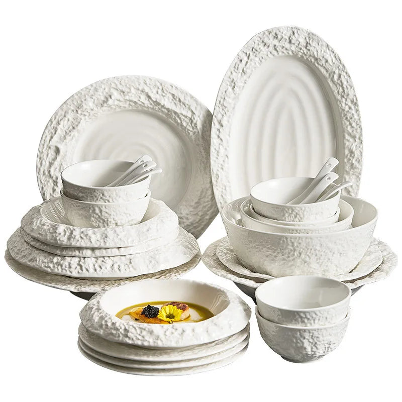 White Ceramic Tableware Set With Bowls And Chopsticks Luxury Porcelain