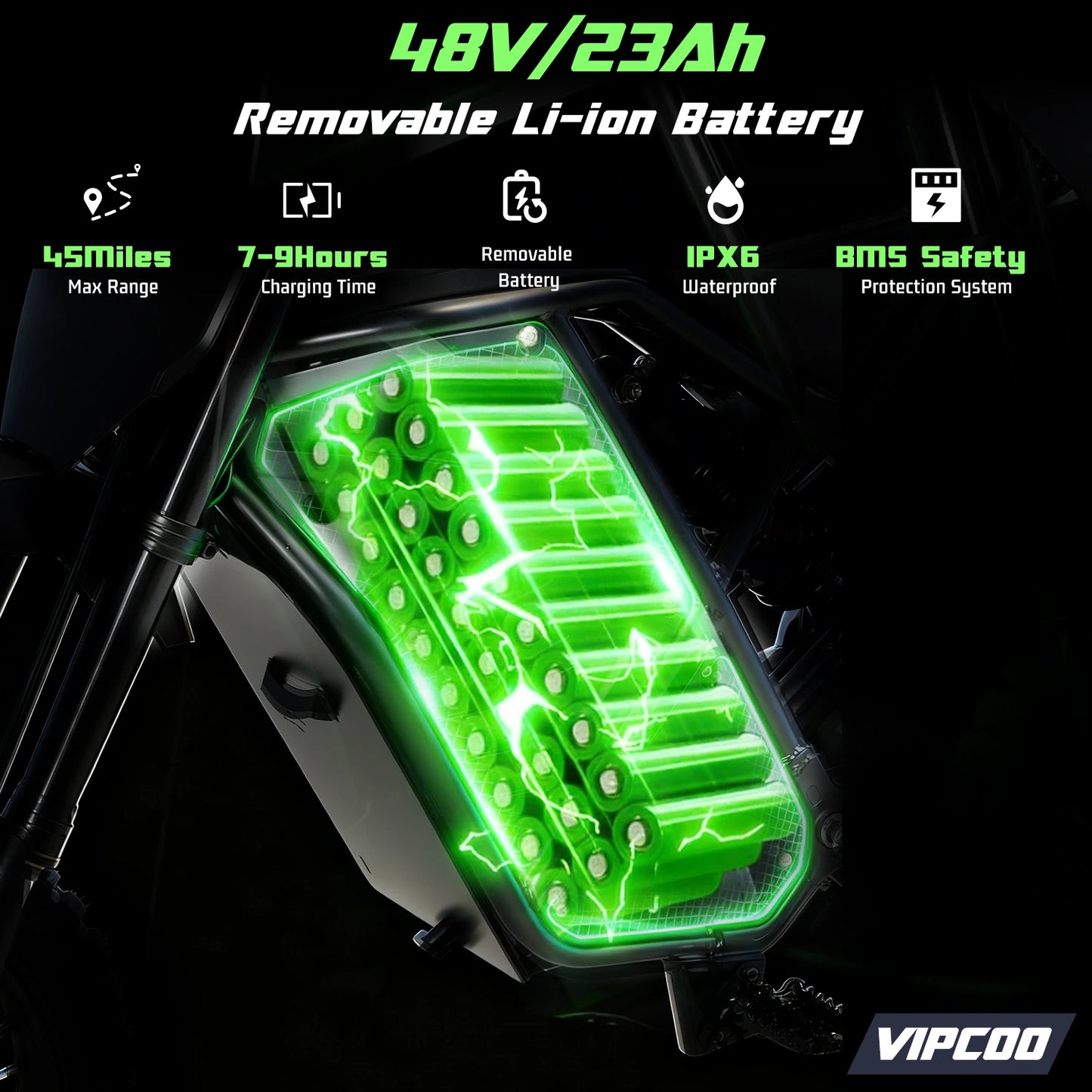 VIPCOO H3 Electric Dirt Bike 3500W 48V 23Ah Fat Tire Nitrogen Suspension