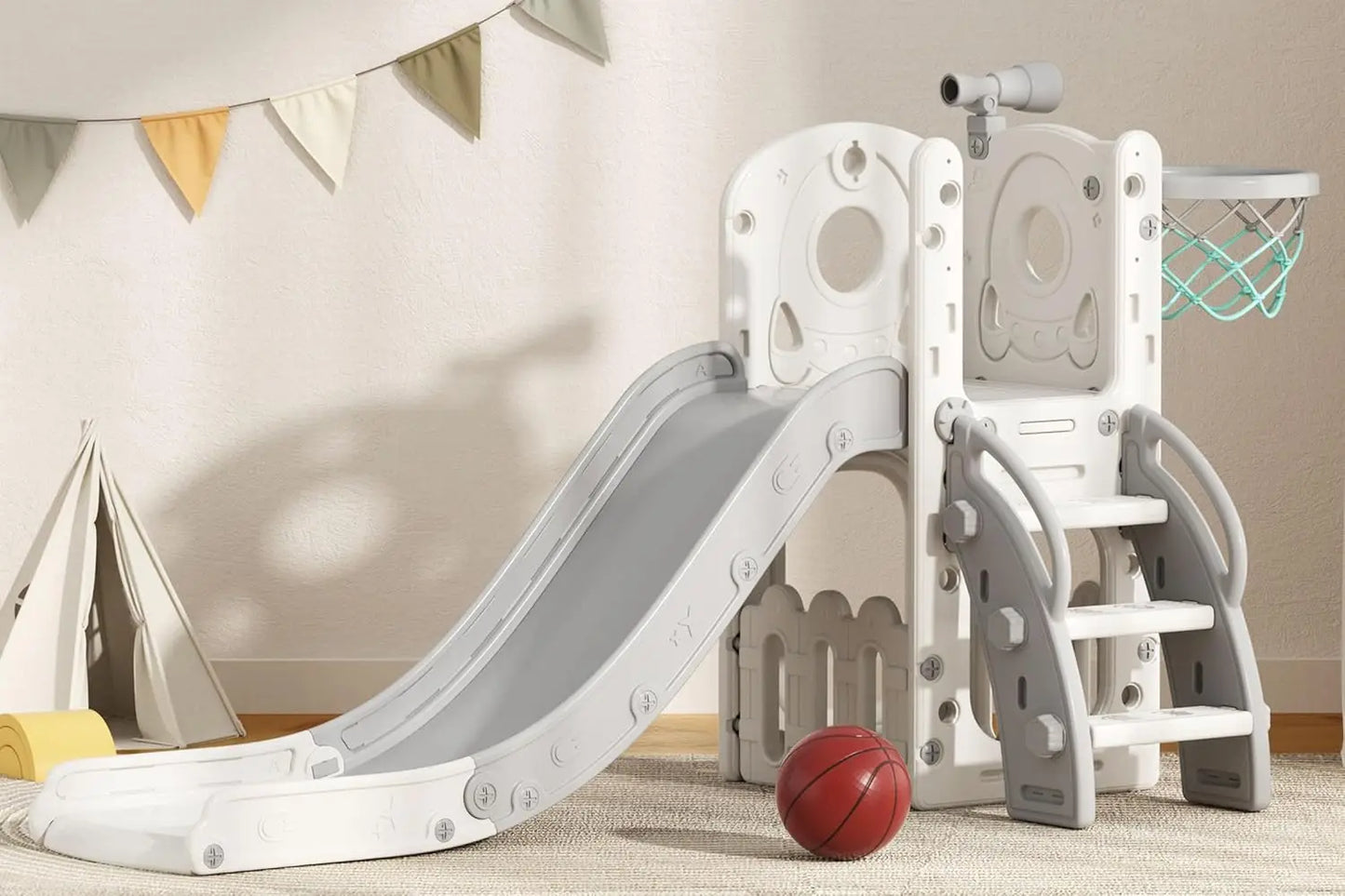 Toddler 7 In 1 Outdoor Playset Slide Climber Hoop Telescope