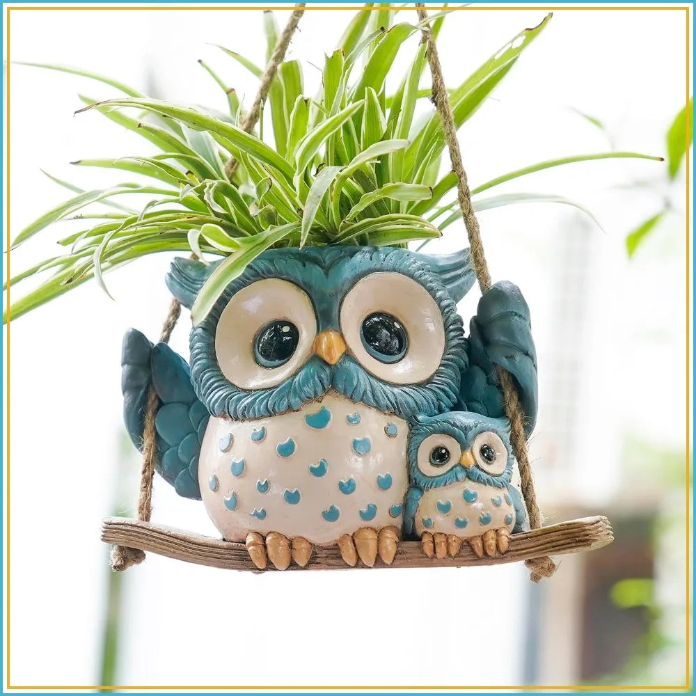 Swing Owl Hanging Planters for Indoor Plants, Cute Succulent Pots with Drainage Hole, Unique Resin Plant Hangers Outdoor, Gift Ideas for Mother