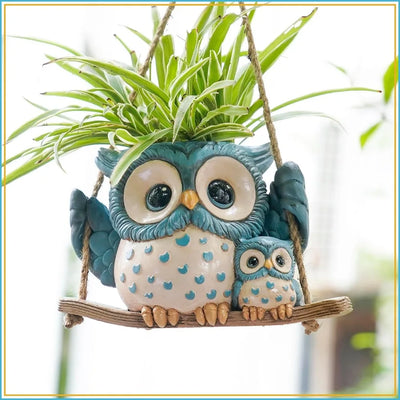 Swing Owl Hanging Planters for Indoor Plants, Cute Succulent Pots with Drainage Hole, Unique Resin Plant Hangers Outdoor, Gift Ideas for Mother