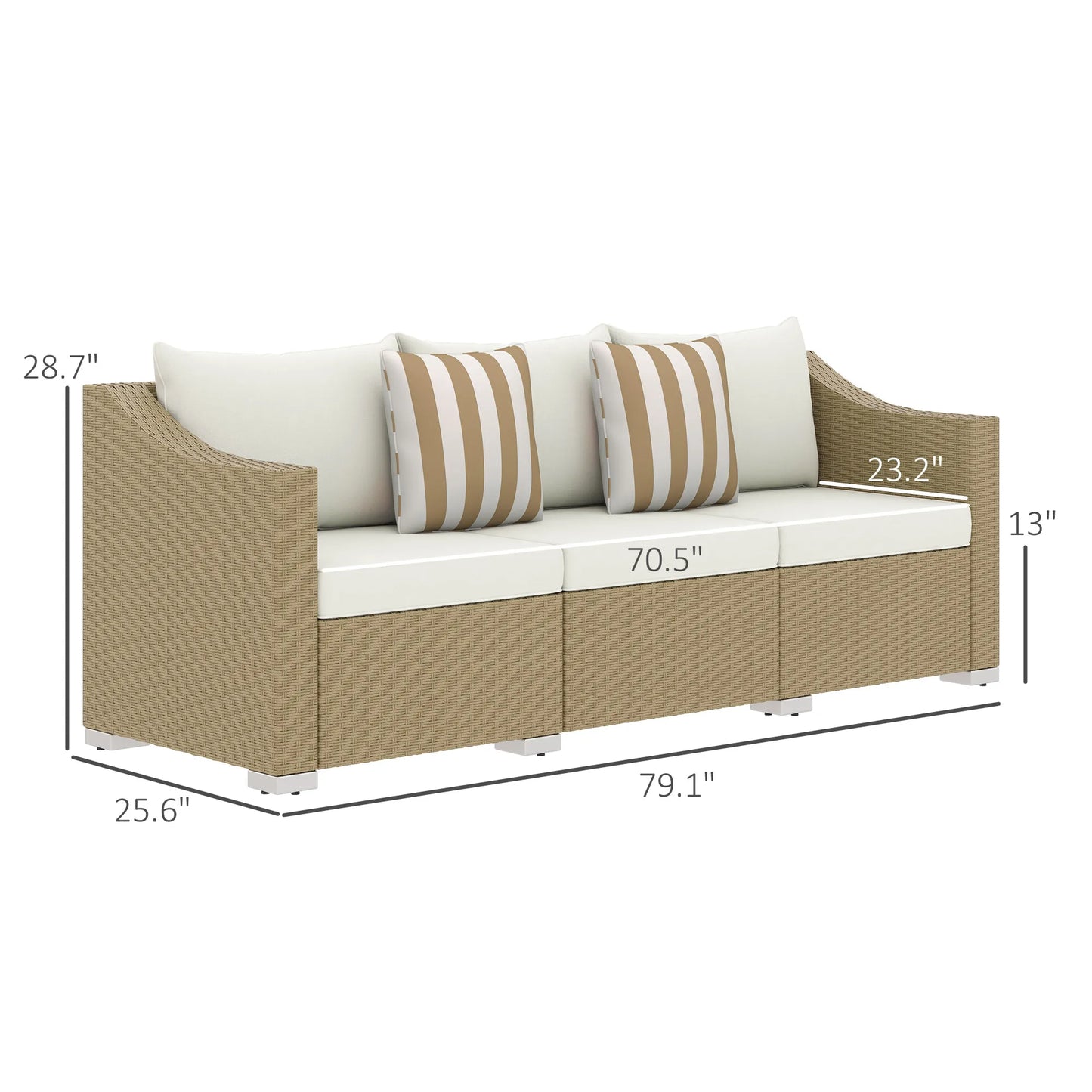 Outsunny 3 Seater Outdoor Rattan Sofa With Cushions Cream White Patio Couch