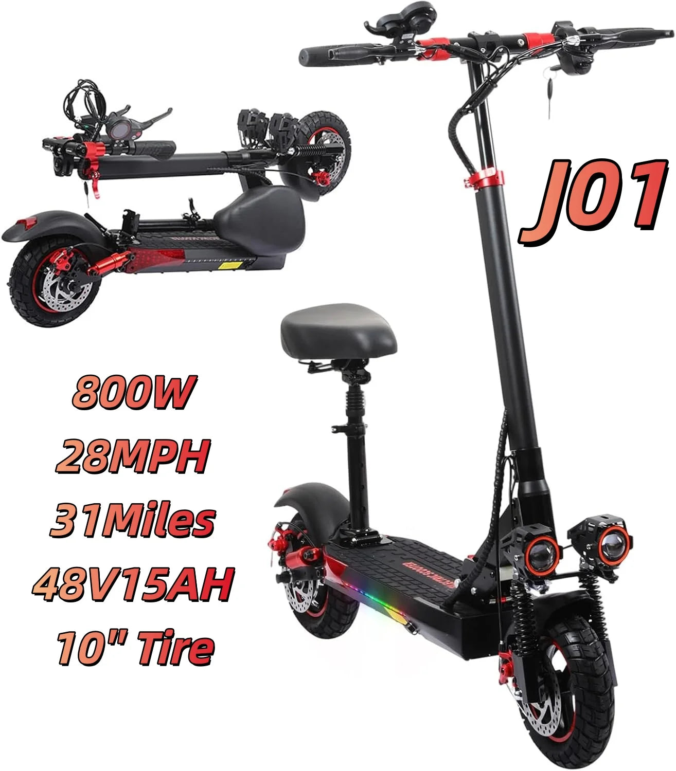 1200W Off Road Electric Scooter for Adults 48V 30MPH Foldable 11 Inch Tubeless