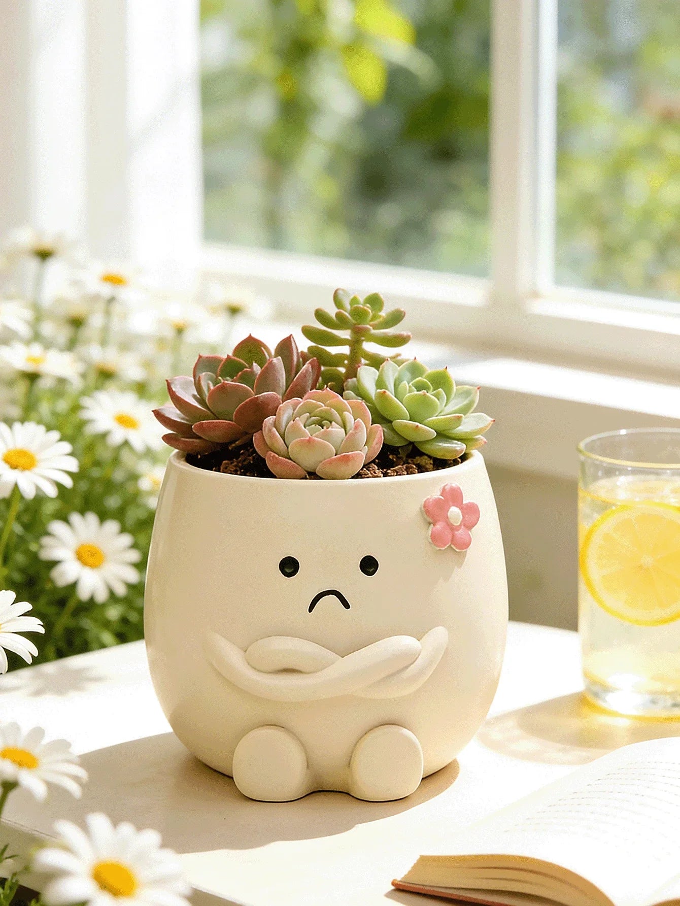 Smiling Face Planter, Cute Guitar Design, With Drainage Hole, Funny Small Flower Pot, Suitable For Indoor Succulents, Unique Gift For Plant Lovers