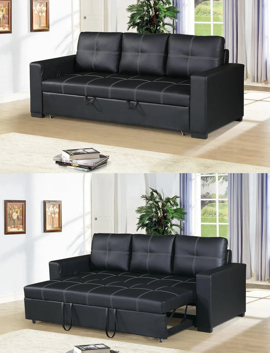 Sectional Sofa Convertible Pull Out Bed Faux Leather Tufted