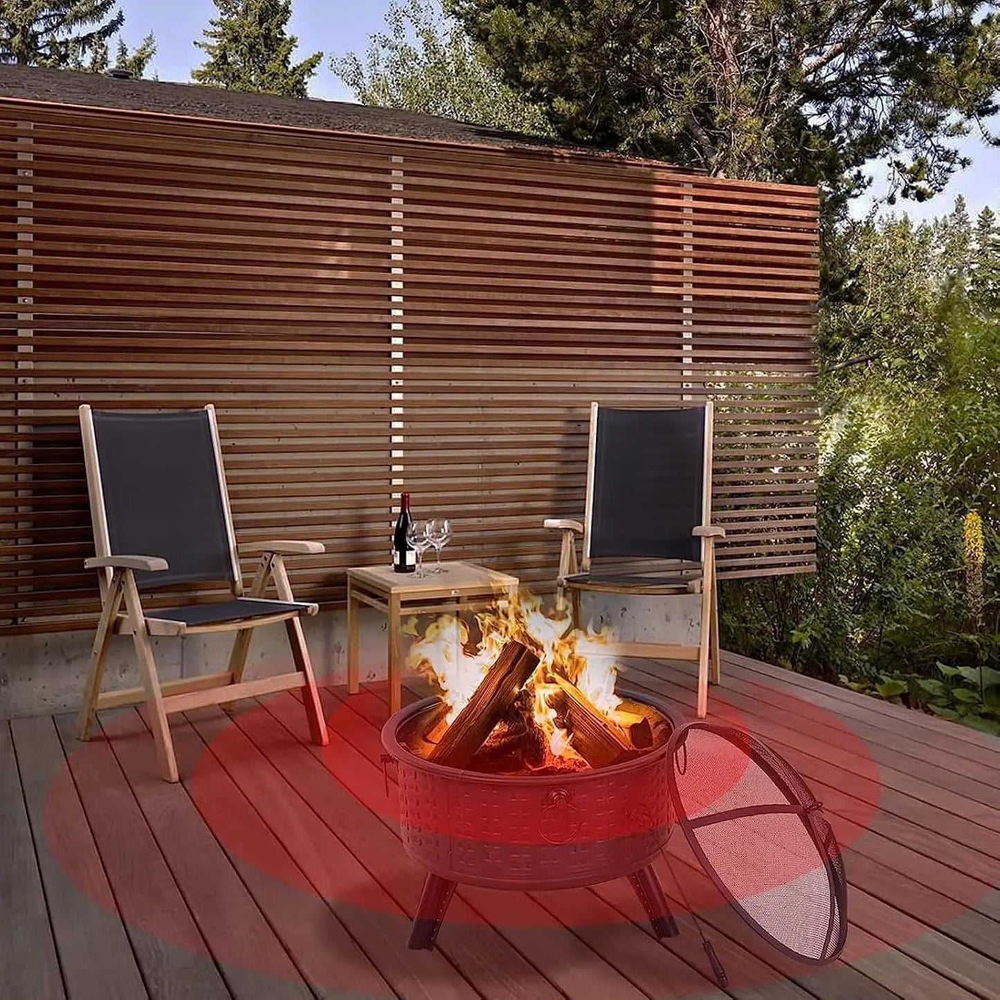 26 Inch Outdoor Wood Burning Fire Pit With Poker And Cover