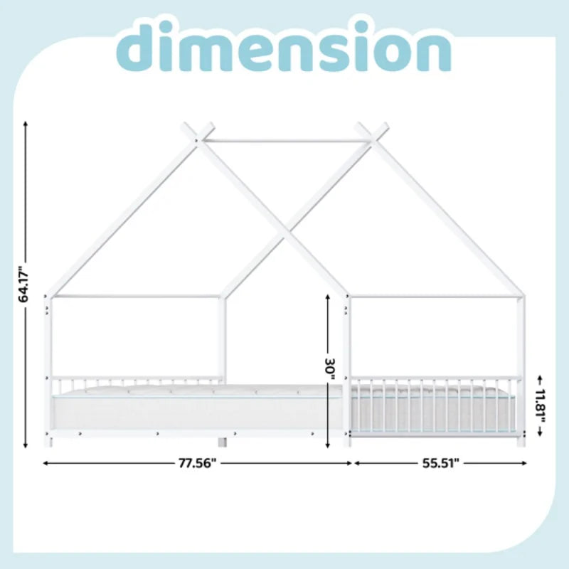 Flat Bed House Shape with Side Guardrails Twin Children's Iron Bed Home Furniture Children Bed