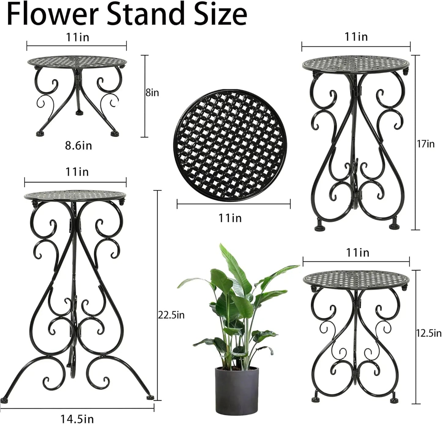 4 Pack Heavy Duty Metal Plant Stands Indoor Outdoor Rustproof With Pads