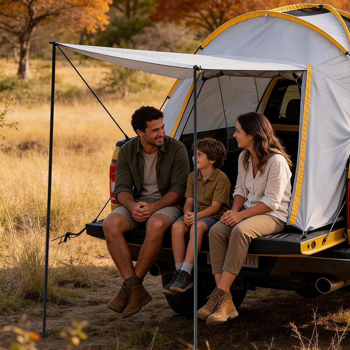 Waterproof Double Layer Truck Bed Tent With Awning 210D Oxford Fits 5 To 6 Feet