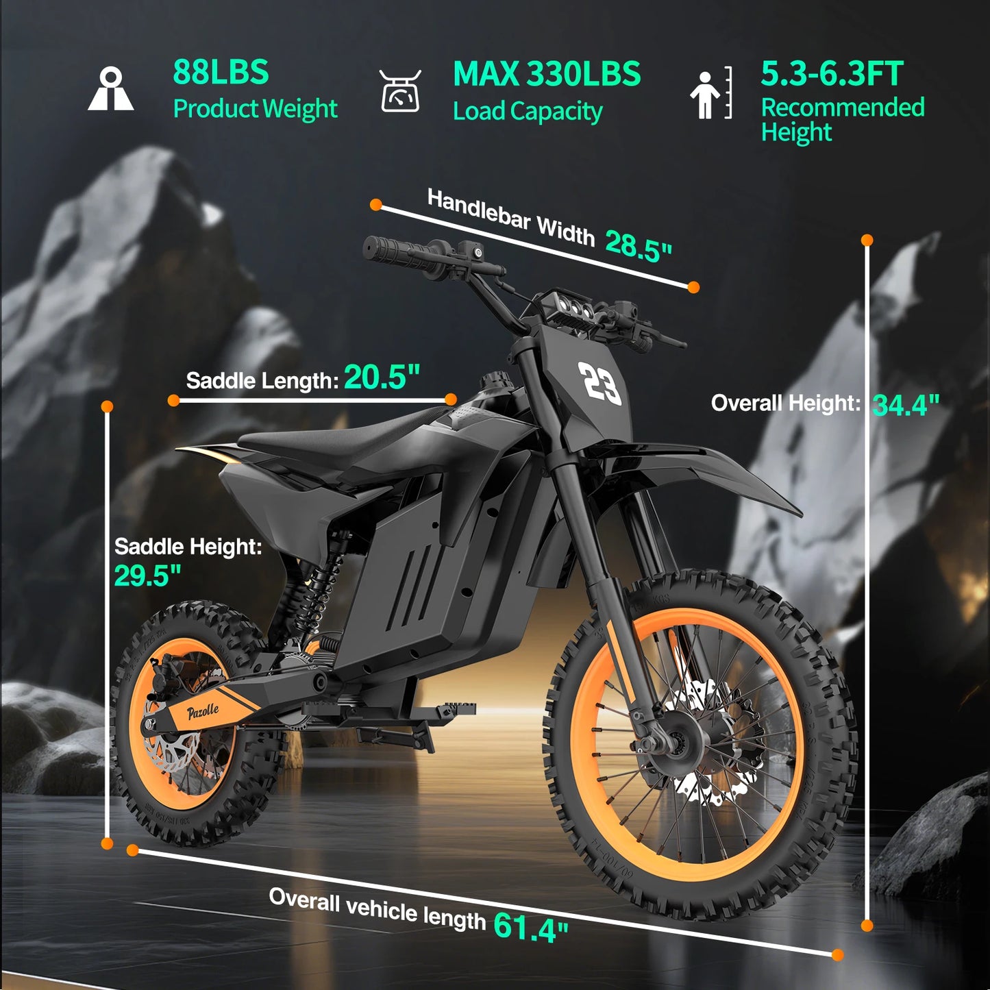Pazolle 3000W Electric Dirt Bike With Hydraulic Brakes 48V 30Ah All Terrain