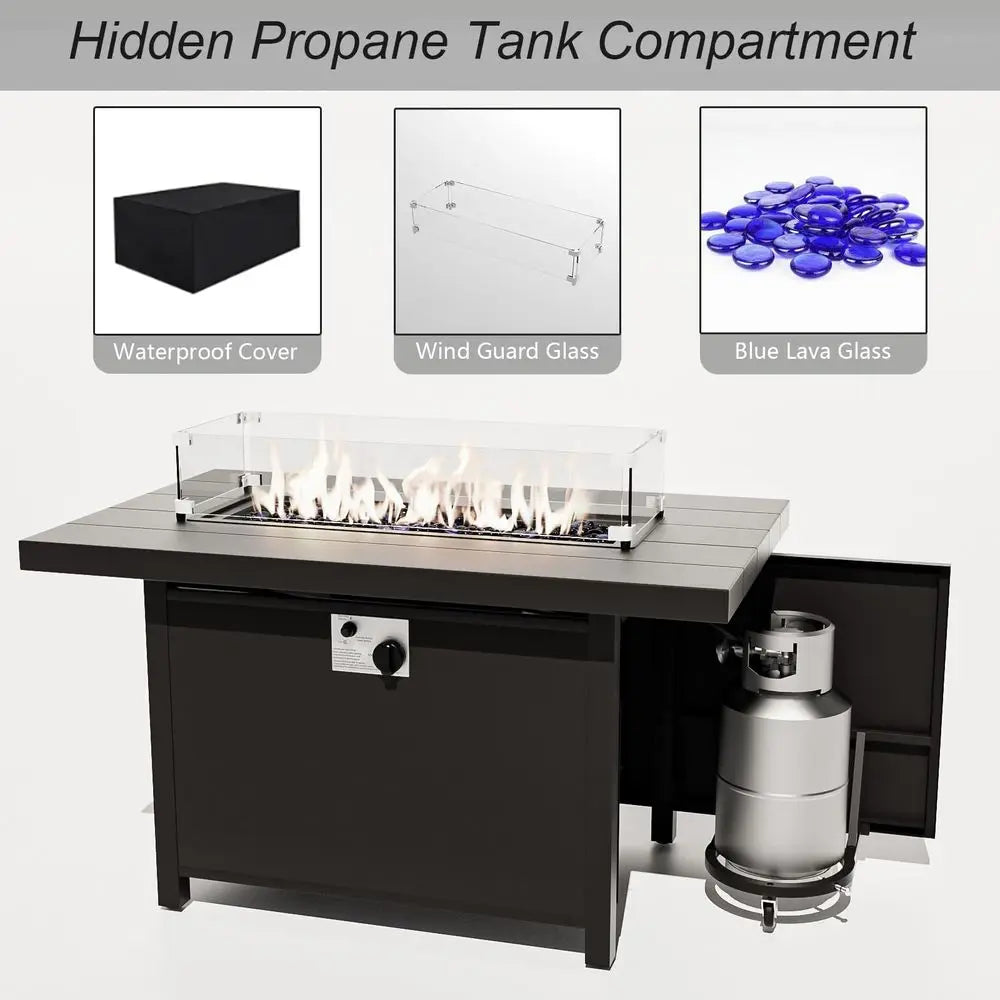 Aluminum Patio Furniture Set With Propane Fire Pit Table 5 Seat Sectional