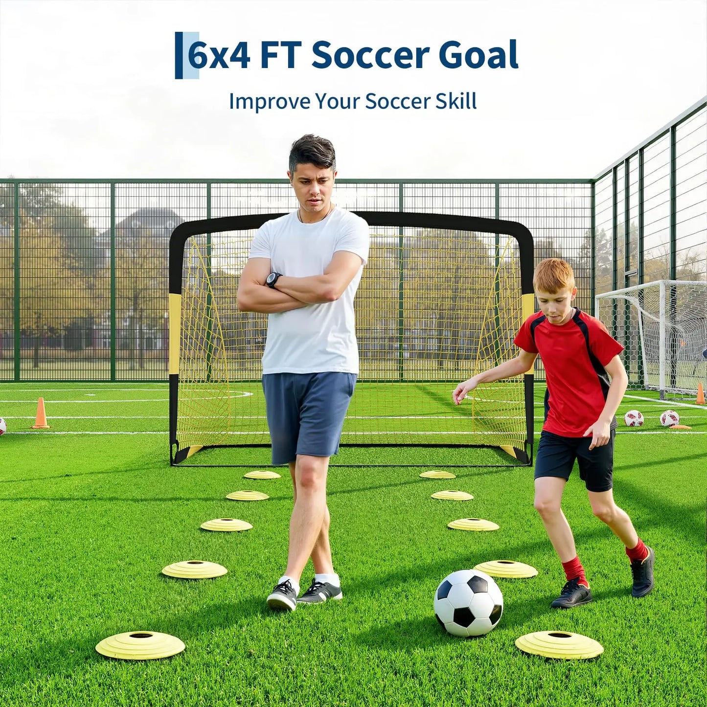 6x4ft Pop Up Soccer Goals Set Of 2 With Ball Cones And Pump For Kids