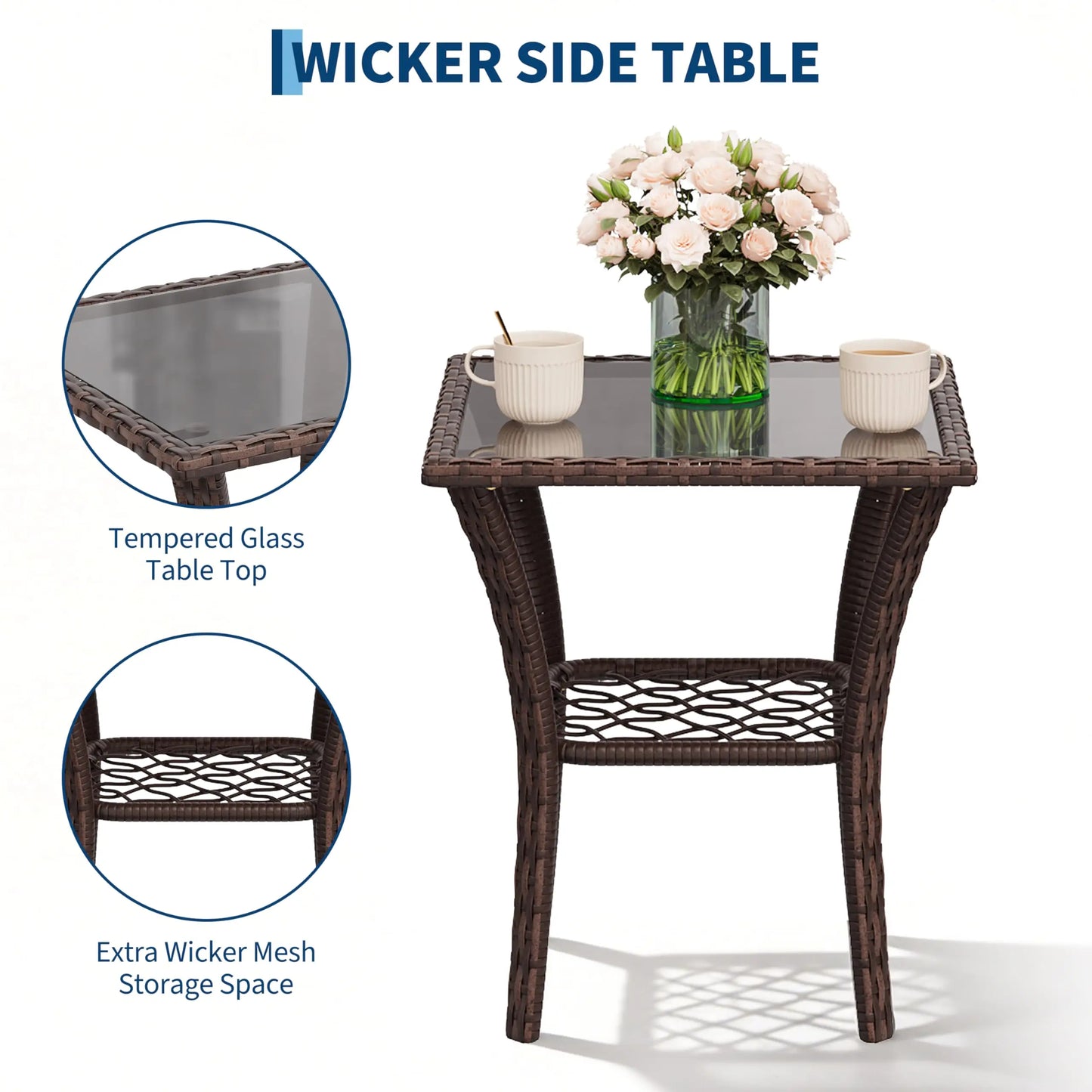3 Piece Patio Furniture Set, Outdoor Swivel Glider Rocker Chairs With Washable Cushions & Glass Table For Porch Backyard