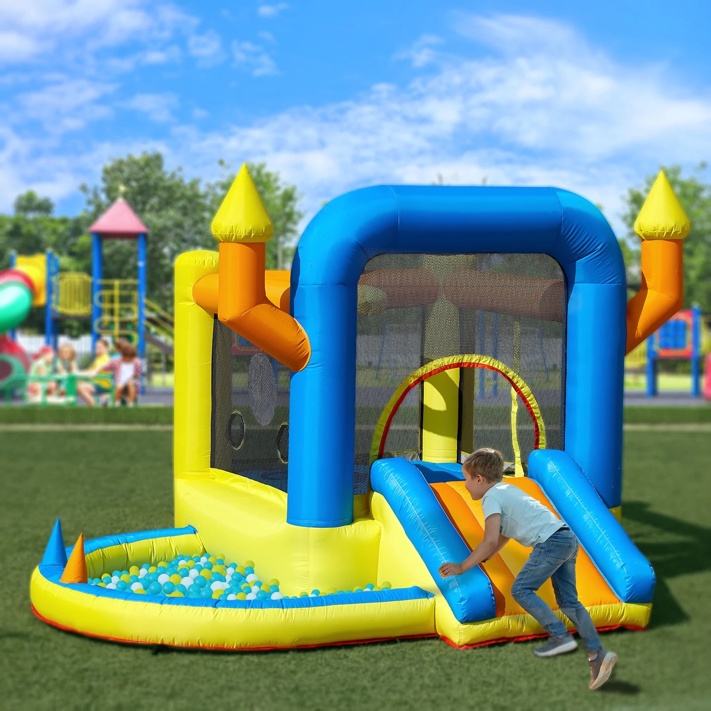 Kids Inflatable Bounce House With Slide And Ball Pit Castle
