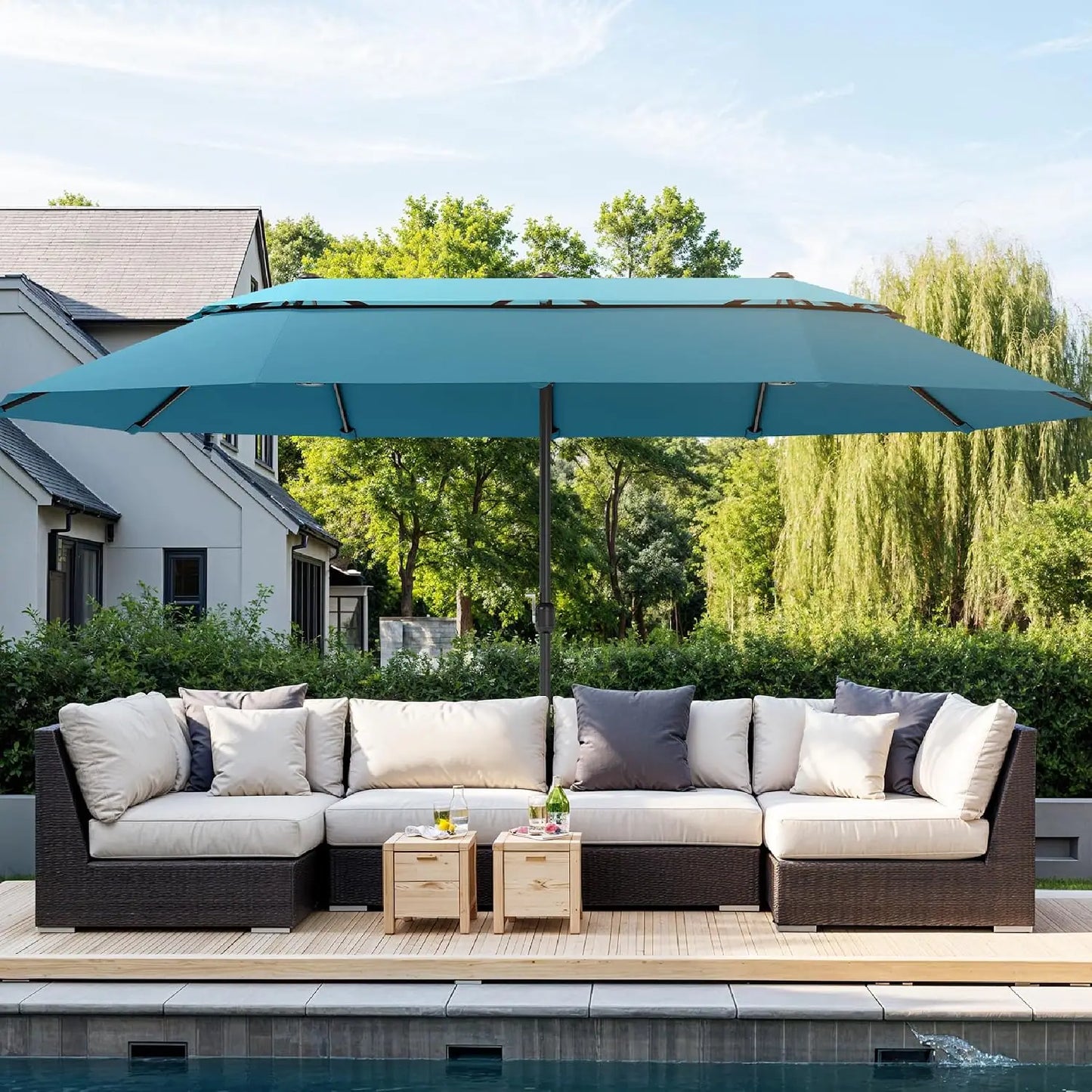 15ft Extra Large Rectangular Market Patio Umbrella,Heavy Duty,Base Included,Outdoor,Custom