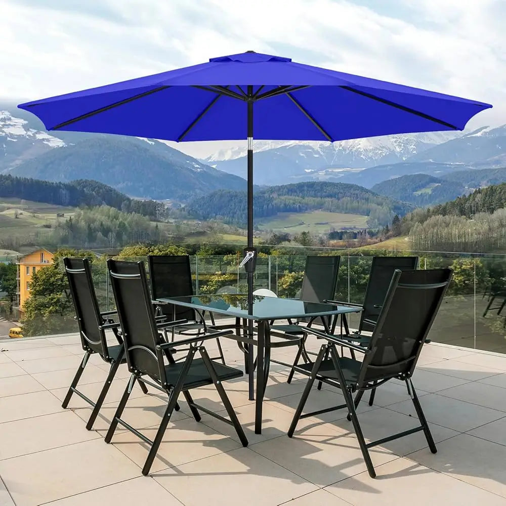 Blue 11 Feet Eight Rib Patio Table Umbrella Windproof