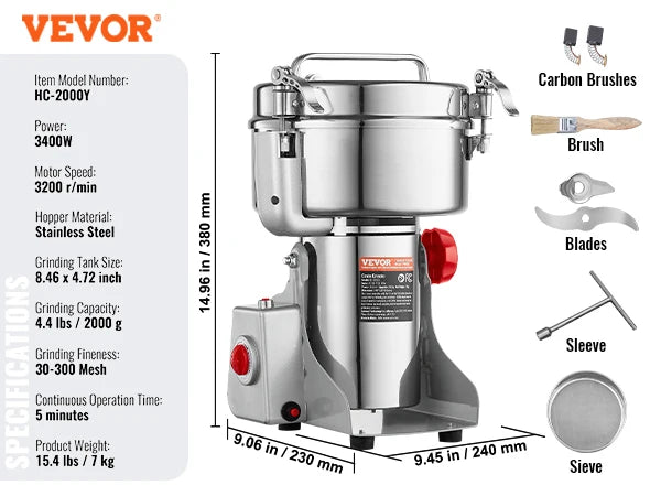 SucceBuy 150-2500g Electric Grain Mill Grinder Commercial Swing Spice Grinders for Dry Herbs Grains Spices Cereals Coffee Corn