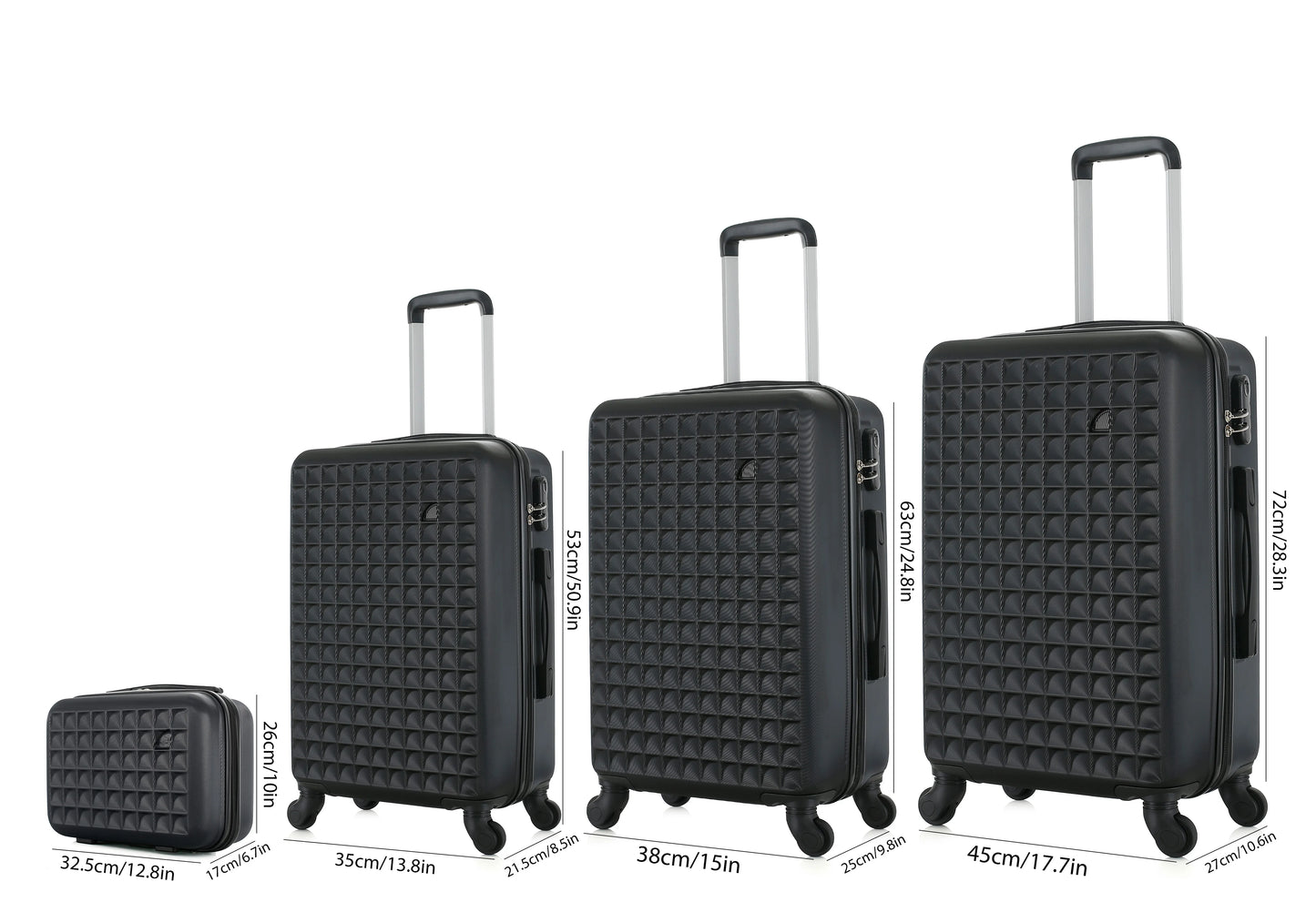 4 Piece ABS Hardside Spinner Luggage Set 18 23 27 13 Cosmetic Case 3 Digit Lock