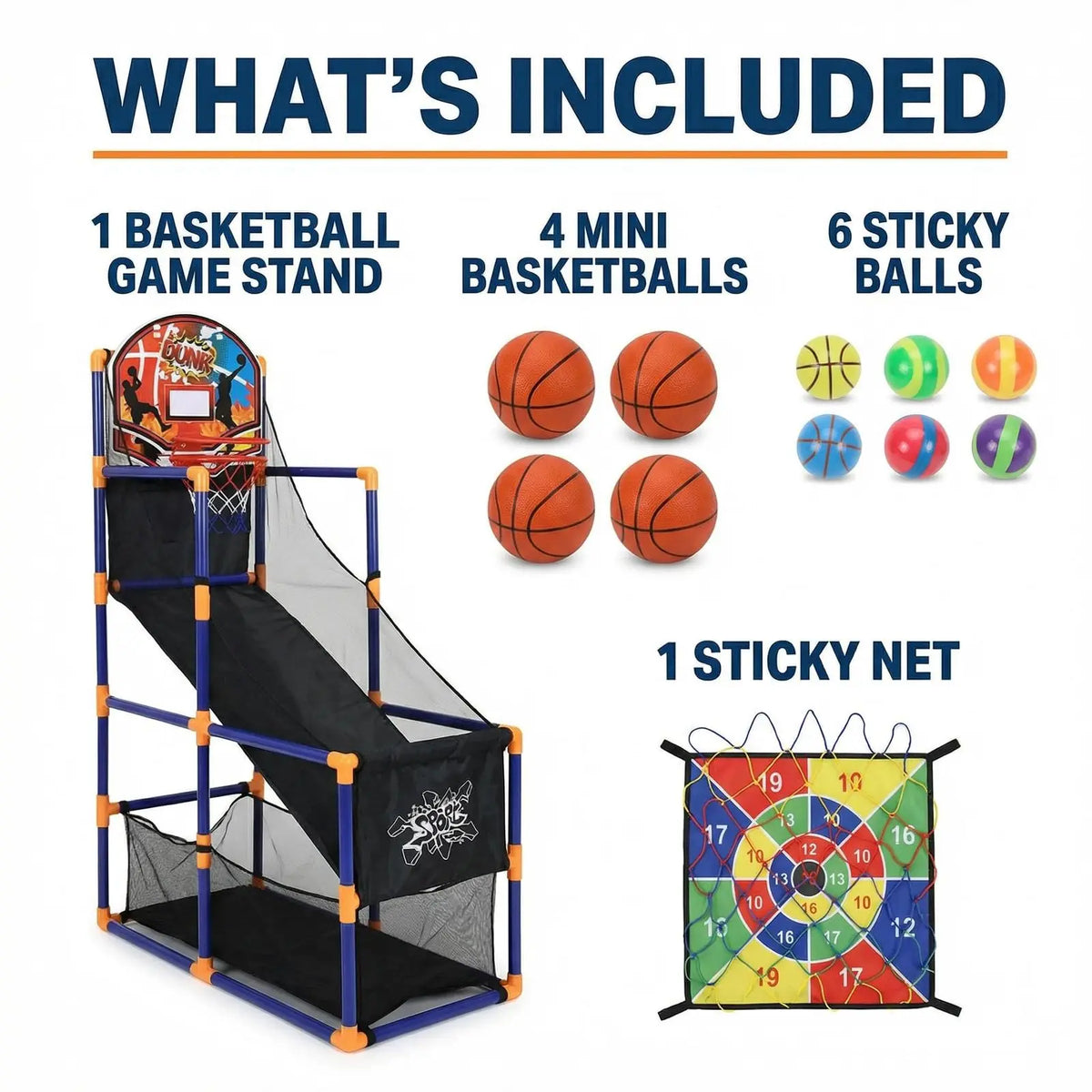 Kids Basketball Set Adjustable Indoor Outdoor Hoop With Ball Return Ramp
