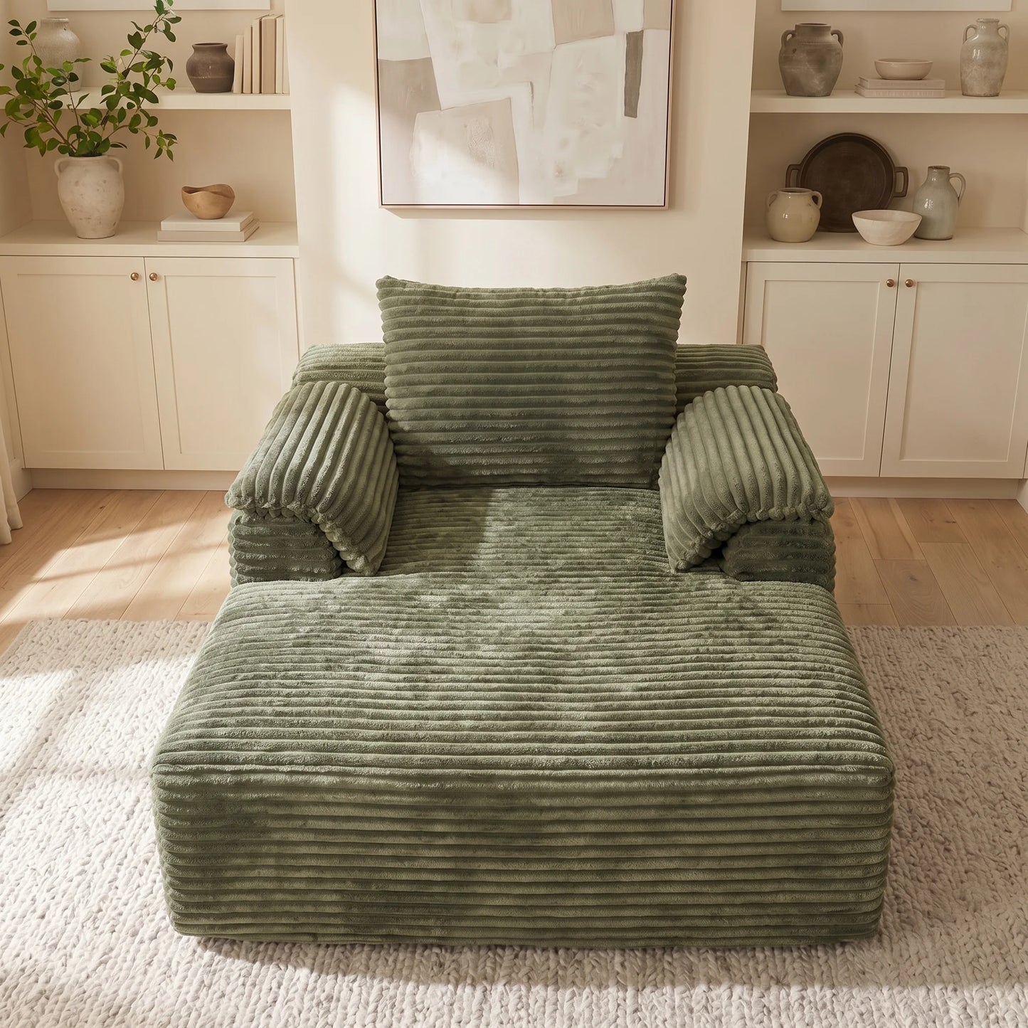 67 Inch Oversized Sofa Bed Corduroy Lounge Chair With Armrests And Pillows