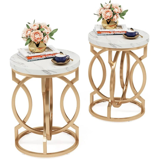 Modern Round End Tables Set Of 2 With Thickened Tabletop